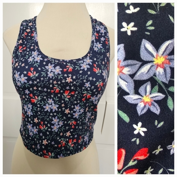 Evolution and Creation Other - Evolution And Creation Navy Floral Racerback Crop Tank Top Sports Bra Size XL